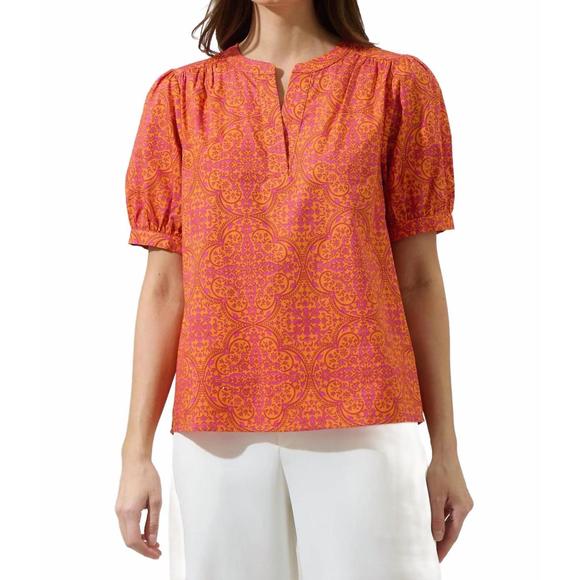 NEW SUGARLIPS debary floral neli split neck top in flame-orange - Picture 1 of 3